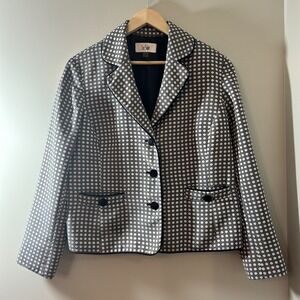 Le Suit Blazer Womens 16 Gray White Polka Dot  Notch Lapel Preppy Office Work